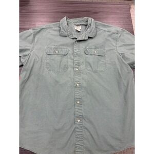 L.L. Bean Mens XXL Short Sleeve Button Down Shirt Green 100% Cotton Workwear